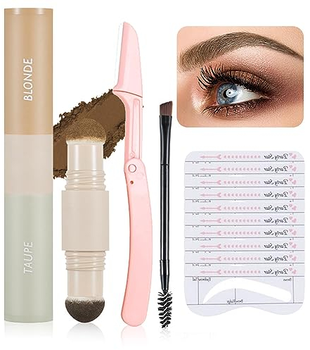 Augenbrauen Schablone Stempel Set, Zweifarbig Wasserdicht Augenbrauenpuder Bausatz, Lang Anhaltend Augenbrauenfarbe Multifunktional Augenbrauenstempel Set (03 taupe & blond)