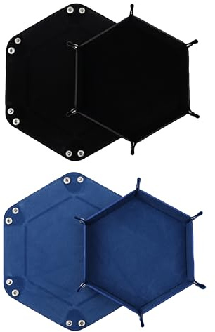 DELALO Pack med 2 hopfällbara skivbrädor, dubbla skivorbrädor, sammetsbricka, hexagon dice Plate, läder Dice Boards för RPG DND Dragons Dice Games (blå – svart)