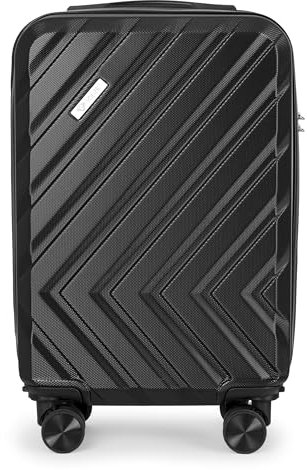 Solier Hartschalen Reisegepäck Koffer Reisekoffer – Koffer mit 4 Rollen - Rollkoffer mit Zahlenschloss - Hardcase Flugkoffer Reisetrolley (schwarz, Bordkoffer S 26L)