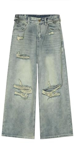 Jeans Uomo Baggy Vintage a Gamba Dritta - Pantaloni con Gamba Larga Y2K Hip Hop - Lavaggio Casual Skateboard Streetwear