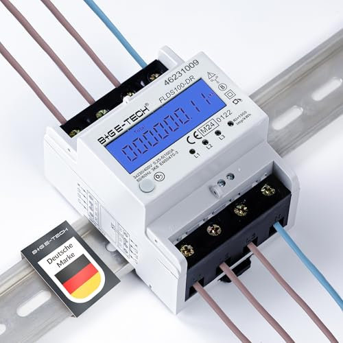 Stromzähler [FLDS100-DR] für Hutschiene mit Tageszählwerk (rückstellbar) und Lastanzeige, Drehstromzähler 100A, 3,9TE, S0, digital LCD beleuchtet, (Blau)