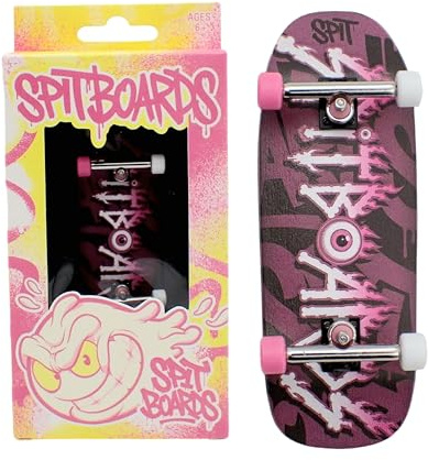 SPITBOARDS 34mm Fingerboard Oldschool Cruiser Pro Setup Completo Pre-Montato, Legno a 5 Strati, Pro Trucks, Ruote con Cuscinetti in Ureta 60D Morbide, Grafiche Resistente all'Usura, Nastro di Schiuma