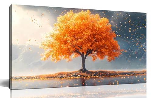 Zoyotago Large Tree of Life Wall Art for Living Room Bedroom Office Orange Tree Fall Landscape Picture Modern Artwork Canvas Prints 20x40 Inch