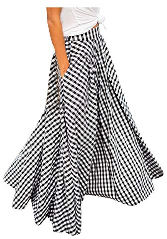 Genérico Warehouse Ofertas Dia Falda Asimetrica Falda De Mujer con Estampado A Cuadros-Dobladillo Grande Y Bolsillo De Cintura Alta Moda Mujer Elasticated Skirts For Women UK Boho Skirts For Women UK