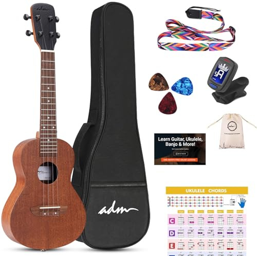 ADM Concert Ukulele 23 Inch for Adults Beginners, Mahogany Wooden Ukulele Starter Kit