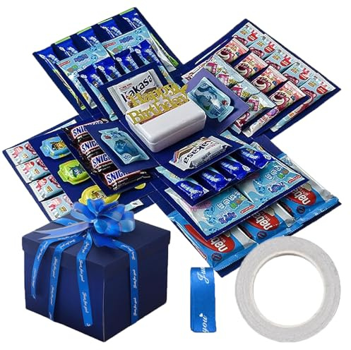 Scatola a Sorpresa, Scatola Explosion Creativa a 5 Strati con Nastro e Fiocco, Scatola Regalo Fai Da Te Multiuso, per Compleanno, Natale, Anniversario, San Valentino, Regalo di Nozze (Blu)