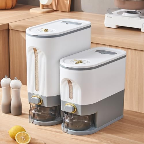 Distributeur de riz de 5 kg, conteneurs de céréales scellés résistants à l'humidité, distributeur de céréales avec couvercle avec tasse à mesurer et cadran horaire, design transparent visible, sans
