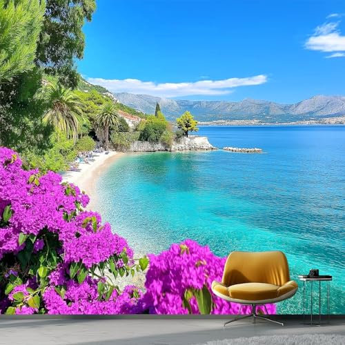 Papel pintado Patrón De Playa, 250 x 175 cm Estilo Isleño Natural Papel tapiz fotográfico personalizado no tejido para sala de estar y habitación infantil, Verde Azulado