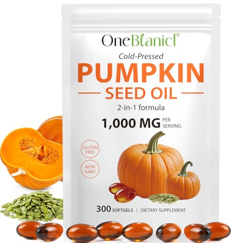 Pumpkin Seed Oil Capsules, 2 in 1 Pumpkins Seed Oil for Hair Growth,100% Natural Cold Pressed,Naturally Rich in Essential Fatty Acids,Skin Supplement,Cold Pressed,Non-GMO,Gluten Free 300 Softgels