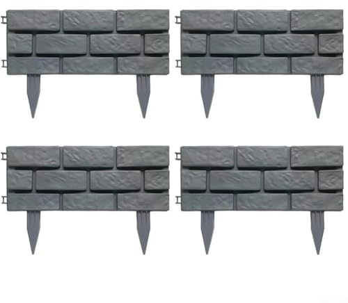 Honseadek Lot de 4 bordures de jardin en plastique - Kit d'installation sans paquet - Séparateur de parterre de fleurs - Résistant aux intempéries - Outils de clôture simples nécessaires - Motif droit