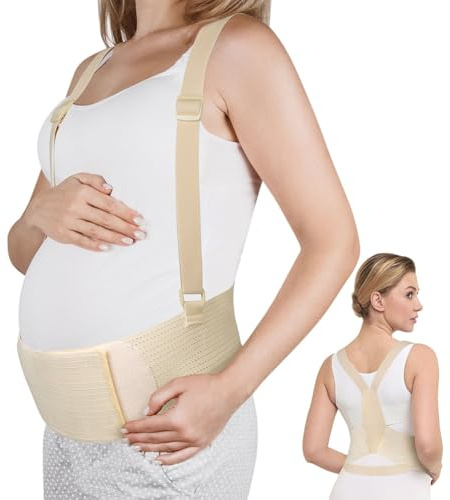 AUYAO Ceinture de Grossesse pour Enceinte, Ceinture Ventrale Respirante Réglable avec Shoulder, Ceinture Support Abdominale/Lombaire pour Soulage les Douleurs Bassin pour Quotidien& Sport, L