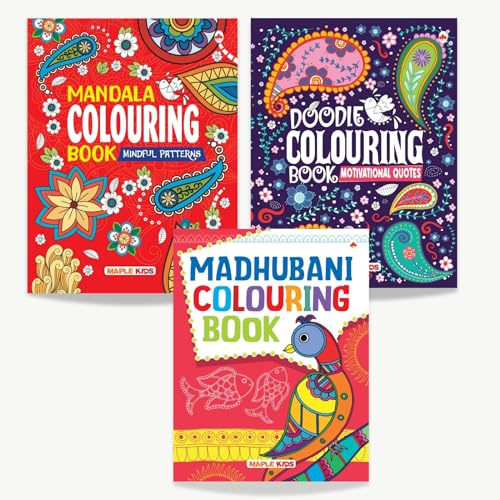 Colouring Books (Set of 3 Books) - Mandala, Doodle, Madhubani - Gift to Children for Painting, Drawing and Colouring - Coloring Activity Books - Age 4+