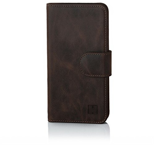 32ndShop 32nd Premium Series - Real Premium Leather Book Wallet Case Cover For Apple iPhone 6 Plus & 6S Plus, Real Leather Flip Design With Card Slot, Magnetic Closure and Built In Stand - Dark Brown