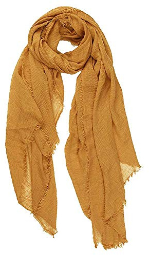 XRDSS Summer Cotton Blend Crinkle Vintage Soft Scarf with Fringed Edges 35 × 70 (Yellow)