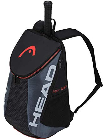 HEAD Tour Team Tennis Backpack 2 Racquet Carrying Bag w/Padded Shoulder Straps & Shoe Compartment - Black/Grey.