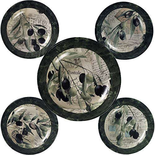 Misc Ceramic Hand-Painted Bowls (Set of 5) Green Off/White Garden Formal Round 5 Piece Dishwasher Safe Microwave