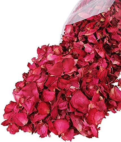 Reccisokz 200g natürliche getrocknete Rosenblütenblätter echte Blumen getrocknete rote Rosenblütenblätter Fußbad Bad Spa Hochzeit Konfetti nach Hause Duft DIY Handwerk Zubehör