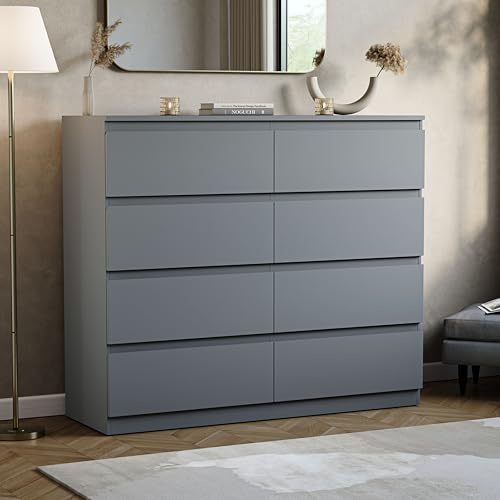 Vida Designs Denver 8 Drawer Chest of Drawers Grey – Modern Wooden Storage Unit