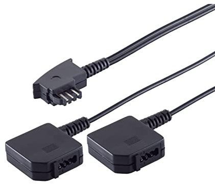 PADCR 20 cm Y telefonkabel adapter distributör splitter mjuk universal, 1 ingång: TAE-F hane till 2 utgångar: TAE-F honkoppling hona, svart
