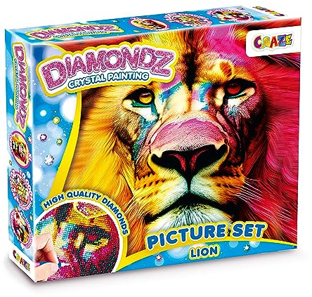 DIAMONDZ CRYSTAL PAINTING Lion – Diamond Art Kit for Kids Age 5+ with Accessories, 5D DIY Diamond Painting Craft Set 14 x 10.6 in – Creative Gift and Crystal Art Kit