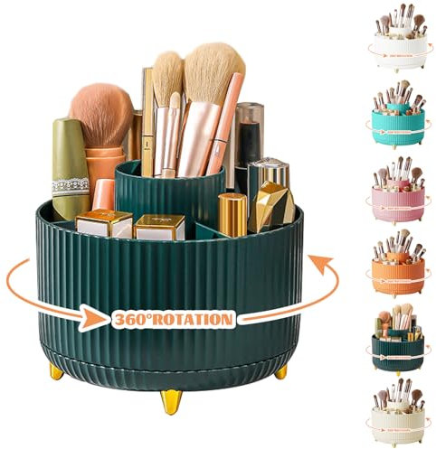 Organizador de maquillaje giratorio 360°, soporte para pinceles de maquillaje, almacenamiento de cosméticos con 5 compartimentos, organizador de tocador esthetic para decoración de habitaciones