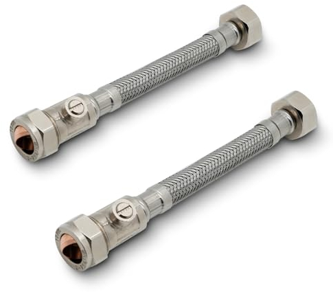 Flexible Hose with Isolation Vancoco Short 15mm x 1/2inch Flexi with Isolation 150mm Long Reeds Pipe Tap Connector Hose