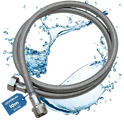 LICHTBLAU Tubo aquastop di prolunga resistente alla deformazione 10m collegamento lavatrice lavastoviglie I 2982 Tubo armato 3/4 pollici dritto/dritto e guarnizione I tubo carico universale
