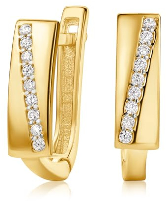 14 Karat 585 Gold Ohrringe Hochglanz Creolen mit Zirkonia Steinen - ESG0500