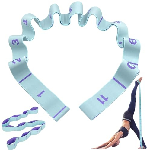 Alethron Yogagurt, Dehnungsband mit 11 Schleifen, Stretching Band, 140cm Lang 3.8cm Breit Yoga Fitnessband Stretching Band Elastikband Dehnband für Pilates Gymnastik Effektives Dehnung