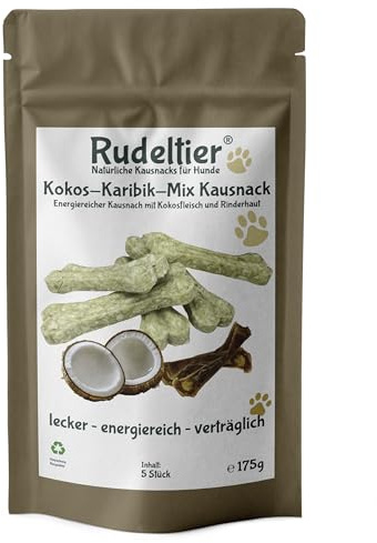 Hunde Snack in Kauknochen Form: Ballaststoffreicher Kokos und proteinreiche Rinderhaut - Naturbelassene Leckerli ohne Zusätze, Getreidefrei - Natürliche Belohnung - 5X 35g