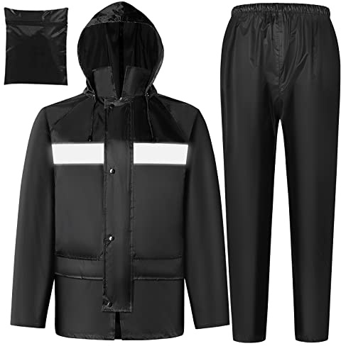 AMKsedom Rain Gear for Men Women Waterproof Lightweight Rain Suits Hideaway Hood Rain Jacket and Rain Pants for Outdoor