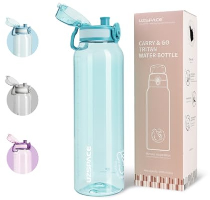 UZSPACE Gourde Sport 1L - Gourde Adulte Transparente sans BPA avec Poignée - Étanche Bouteille d'eau -Idéal pour Fitness et Voyage, Vert