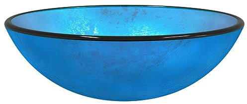 Lavabo en verre trempé avec finition bleue, 42 x 14 cm, design moderne, pour salle de bain et WC d'invités, durable et facile d'entretien