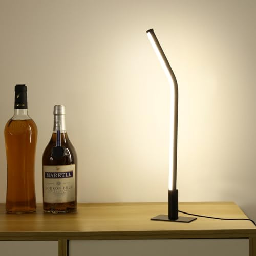 GEPROSMA Lamparas de Mesita de Noche,Lampara de Mesa con Cable(USB 5V 2A),3 Modos LED Ajustable,44cm Lampara Escritorio de Metal,Diseño Minimalista Moderno,para Dormitorio/Salón/Hogar/Oficina,Negro