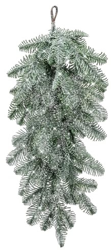 Evadollina Decorazioni Natalizie, Ghirlanda Natalizia, Gocce di Neve Artificiale, Ghirlanda da Porta Decorata con Pino Norfolk Artificialmente Innevato