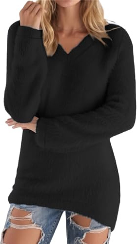 Wyongtao Pull Femme Polaire Chaud Pull Femme Hiver Cachemire Haut De Mode À Manches Longues Léger Sweat en Tricot Couleur Unie Tops Informal pour Française Vetement Chic Et Elegant Sweater Elástique