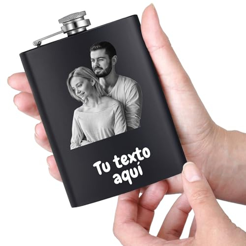 Frasco De Acero Inoxidable 227 ml Personalizable Con Foto - Regalo Original Para Hombre, Padrinos, Bodas Y Aniversarios (Foto Flask)