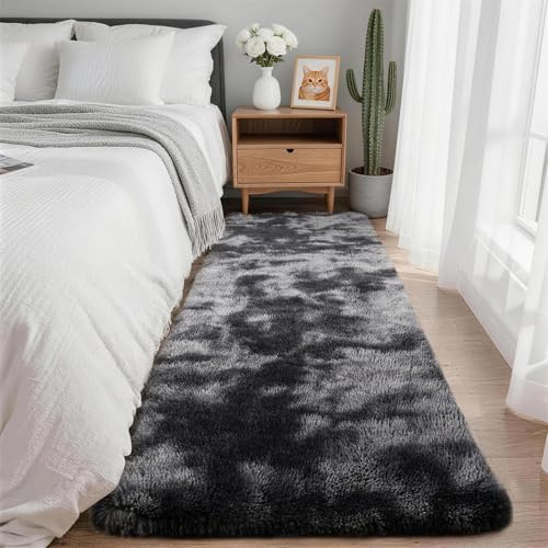 SOANNY Runner Rug, Living Room Tie-Dye Carpet, 60x240cm Dark Grey | Machine Washable, Non Slip, Plush Cozy Soft, Hallway Entryway Corridor Bedroom Dorm Office Sofa Side Kids Room Decor