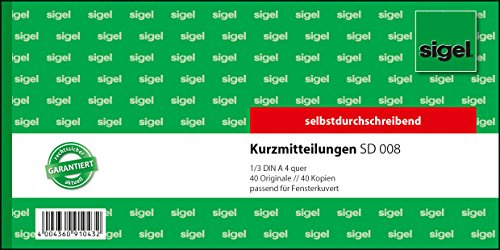 Sigel© Kurzmitteilungen, 1. und 2. Blatt bedruckt, 1/3 A4 q, 2 x 40 Blatt, 2 x 40 Blatt