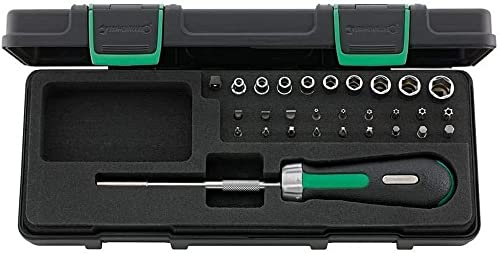 STAHLWILLE 4008/27/1R KN l Ratschen-Schraubendreher Set, 29-tlg. l enthält Steckschlüssel, Bits, Bithalter l im stabilen Kunststoffkasten
