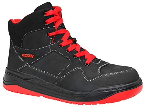 ELTEN Sicherheitsschuhe Maverick Black-red Mid ESD S3S, Damen und Herren, Leder, Stahlkappe, leicht, sportlich 43, Schwarz
