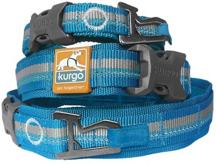 Kurgo RSG Hundehalsband, Mit Schnellverschluss und reflektierenden Streifen, Reduziert Druck auf den Hals, Größe L, Blau/Grau