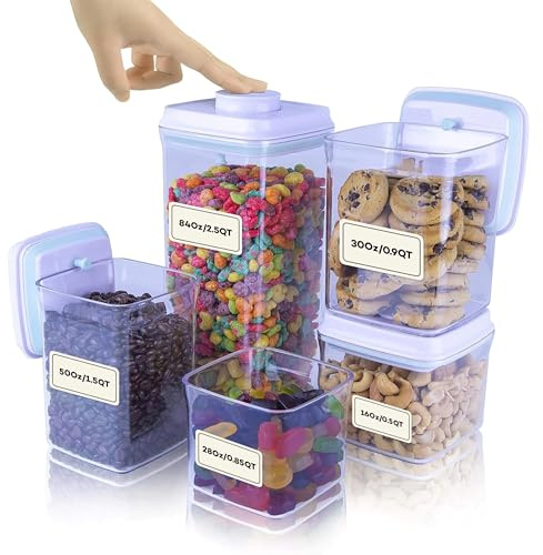 iChewie BopTop (Juego de 5 piezas)- Contenedor Hermético de Almacenamiento de Alimentos - Envase de Sellado Mecánico de Silicona – Apilable, Libre de BPA – 500ml / 850ml / 900ml / 1500ml / 2500ml