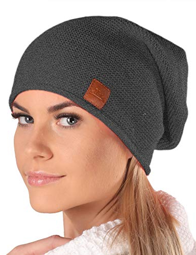 Mikos* Beanie für Damen | Wintermütze für Damen in Dunkelgrau | Wintermütze Damen | Long Slouch Beanie | Mütze mit hohem Tragecomfort |699(Grafite)