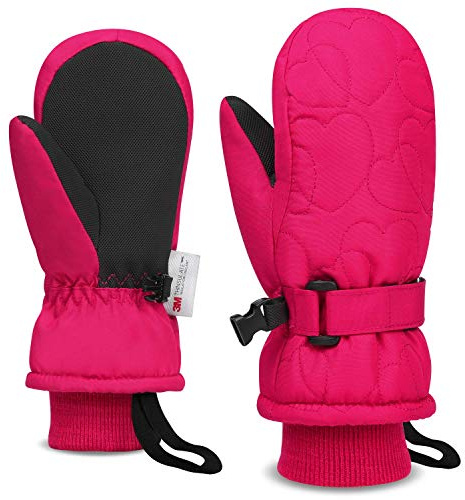GOXUNYUAN Kids Mittens, Children Boys Girls Warm Windproof Winter Snow Gloves for Toddlers Heart 4-7T