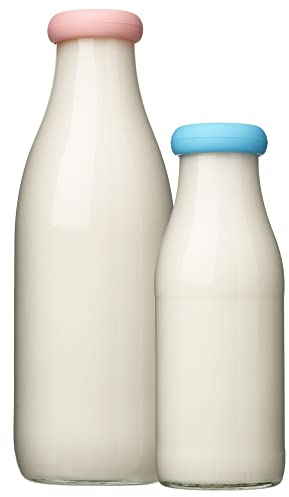MOOPOPS - 1 litre Bottle tops (NOT 1 PINT). 2 reusable silicone tops designed to fit standard (43mm) 1l and 500ml bottles (Blue and Pink)
