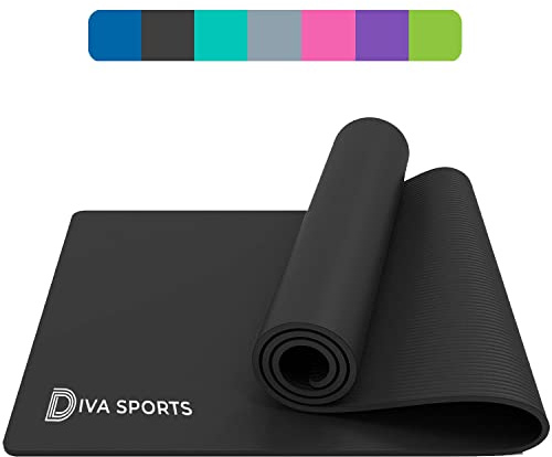 Diva Sports Yoga Mat Thick Non-Slip Pilates Exercise Mat Black