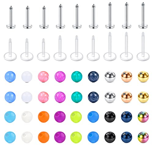 5 Paar (10 Stück) 16G Edelstahl Labret Monroe Lippenring Tragus Helix Ohr Stud Piercing Schmuck 6-14 mm, Edelstahl, Acryl, Kunststoff