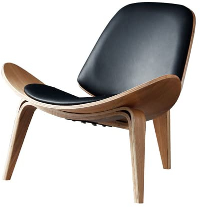 Black Accent Chairs for Living Room Mid Century Modern Chair Shell Bedroom Tripod Leather Lounge in Walnut, Classic Black