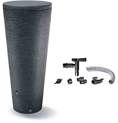Kreher XXL Regentonne Tubo 320 Liter Volumen in Einer strukturierten Optik in Dunkelgrau! Tolle Optik durch Granitkörnung aus Kunststoff. Maße (ØxH): 67 x 150,5 cm. Mit Füllautomat und Wasserhahn.